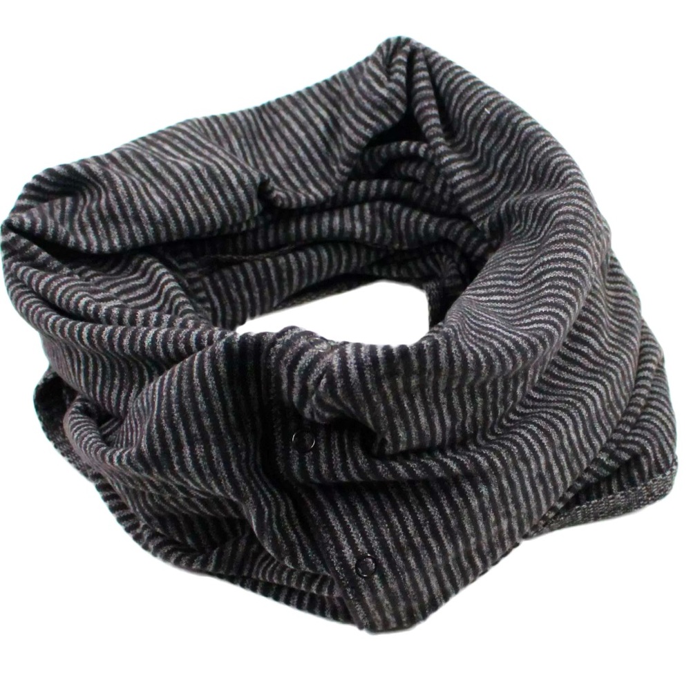 LULULEMON Vinyasa Black & Grey Stripe Snap Button Wrap Scarf